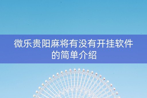 微乐贵阳麻将有没有开挂软件的简单介绍