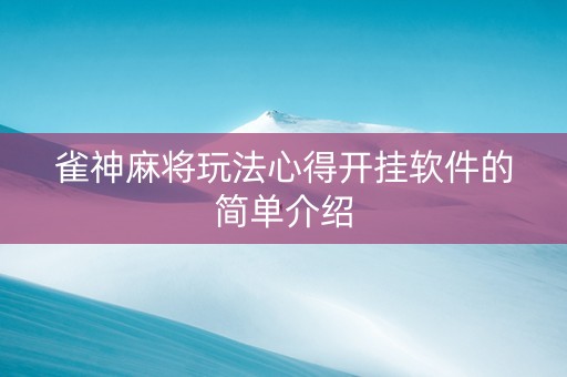 雀神麻将玩法心得开挂软件的简单介绍