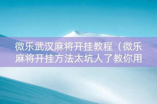 微乐武汉麻将开挂教程（微乐麻将开挂方法太坑人了教你用挂）