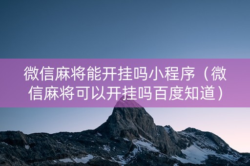 微信麻将能开挂吗小程序（微信麻将可以开挂吗百度知道）