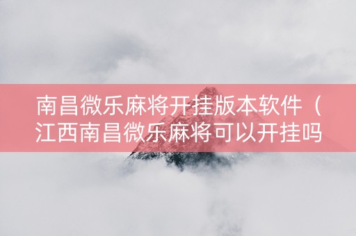 南昌微乐麻将开挂版本软件（江西南昌微乐麻将可以开挂吗）