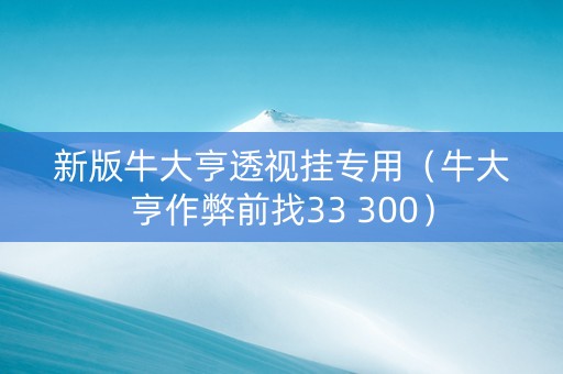 新版牛大亨透视挂专用（牛大亨作弊前找33 300）