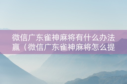 微信广东雀神麻将有什么办法赢（微信广东雀神麻将怎么提高胜率）