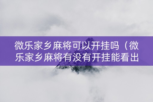 微乐家乡麻将可以开挂吗（微乐家乡麻将有没有开挂能看出来吗）