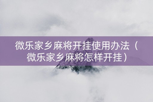 微乐家乡麻将开挂使用办法（微乐家乡麻将怎样开挂）