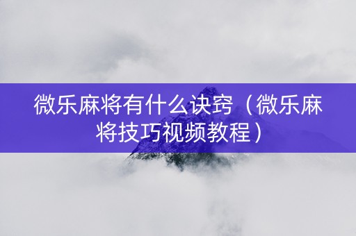 微乐麻将有什么诀窍（微乐麻将技巧视频教程）