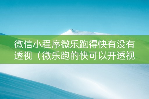 微信小程序微乐跑得快有没有透视（微乐跑的快可以开透视挂吗）