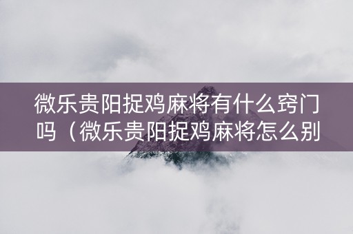 微乐贵阳捉鸡麻将有什么窍门吗（微乐贵阳捉鸡麻将怎么别人运气那么好）