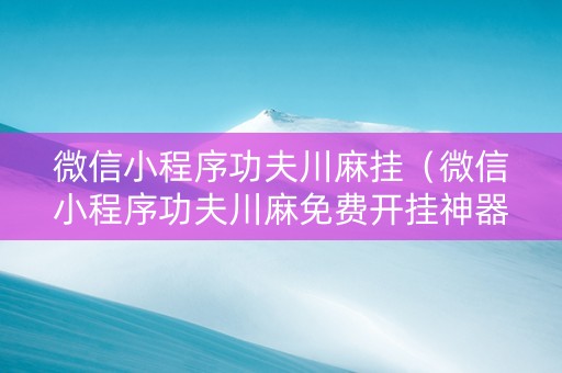 微信小程序功夫川麻挂（微信小程序功夫川麻免费开挂神器）