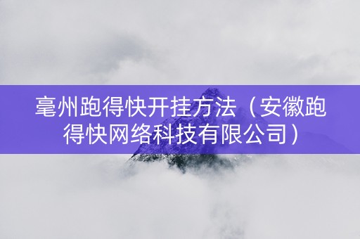 毫州跑得快开挂方法（安徽跑得快网络科技有限公司）