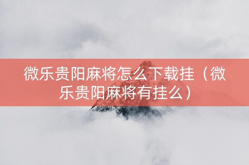 微乐贵阳麻将怎么下载挂（微乐贵阳麻将有挂么）