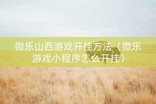 微乐山西游戏开挂方法（微乐游戏小程序怎么开挂）