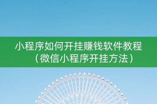 小程序如何开挂赚钱软件教程（微信小程序开挂方法）