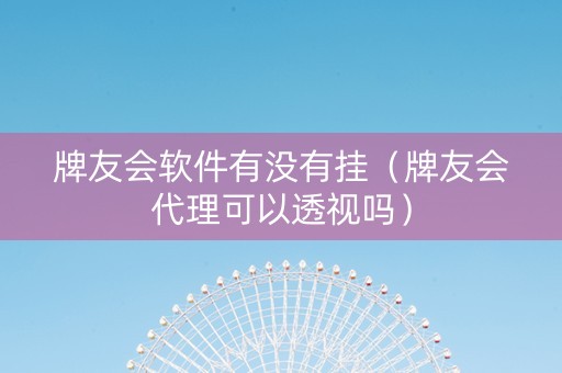 牌友会软件有没有挂（牌友会代理可以透视吗）