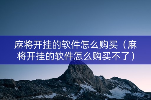 麻将开挂的软件怎么购买（麻将开挂的软件怎么购买不了）