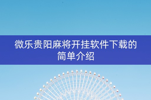 微乐贵阳麻将开挂软件下载的简单介绍