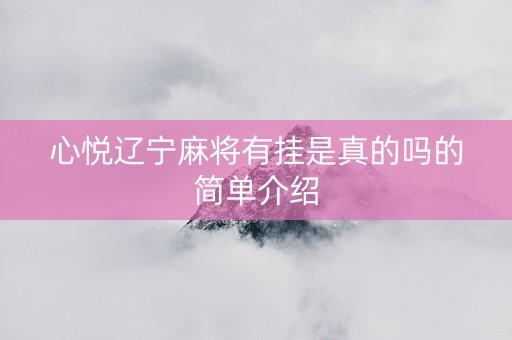 心悦辽宁麻将有挂是真的吗的简单介绍