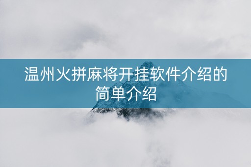 温州火拼麻将开挂软件介绍的简单介绍