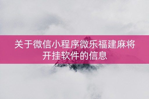 关于微信小程序微乐福建麻将开挂软件的信息