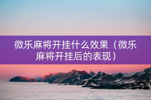 微乐麻将开挂什么效果（微乐麻将开挂后的表现）