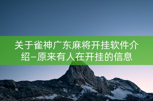 关于雀神广东麻将开挂软件介绍—原来有人在开挂的信息