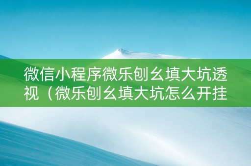 微信小程序微乐刨幺填大坑透视（微乐刨幺填大坑怎么开挂）