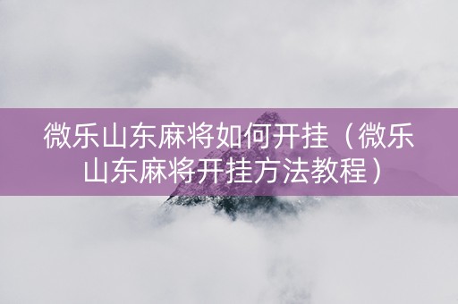 微乐山东麻将如何开挂（微乐山东麻将开挂方法教程）