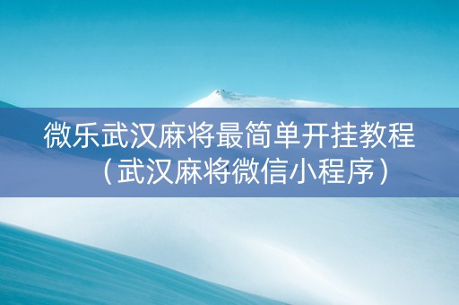 微乐武汉麻将最简单开挂教程（武汉麻将微信小程序）