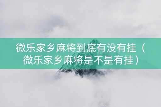 微乐家乡麻将到底有没有挂（微乐家乡麻将是不是有挂）