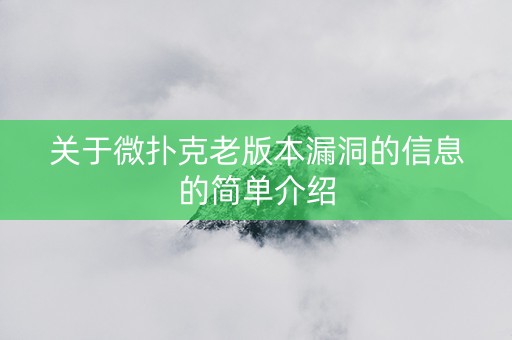 关于微扑克老版本漏洞的信息的简单介绍