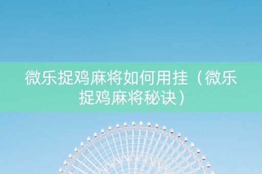 微乐捉鸡麻将如何用挂（微乐捉鸡麻将秘诀）