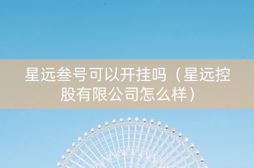 星远叁号可以开挂吗（星远控股有限公司怎么样）