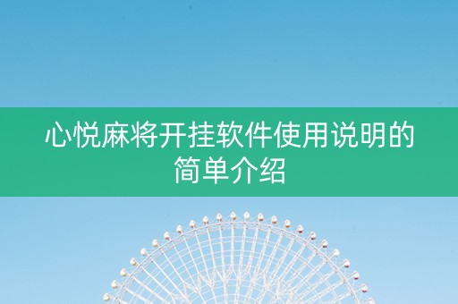 心悦麻将开挂软件使用说明的简单介绍