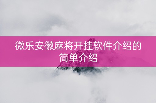 微乐安徽麻将开挂软件介绍的简单介绍