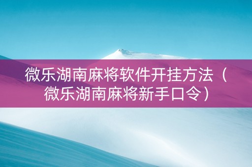 微乐湖南麻将软件开挂方法（微乐湖南麻将新手口令）