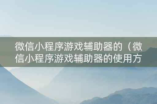 微信小程序游戏辅助器的（微信小程序游戏辅助器的使用方法）