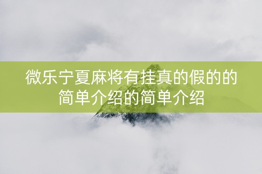 微乐宁夏麻将有挂真的假的的简单介绍的简单介绍