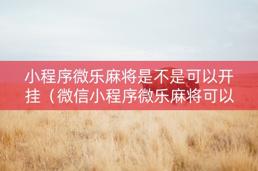 小程序微乐麻将是不是可以开挂（微信小程序微乐麻将可以开挂吗）