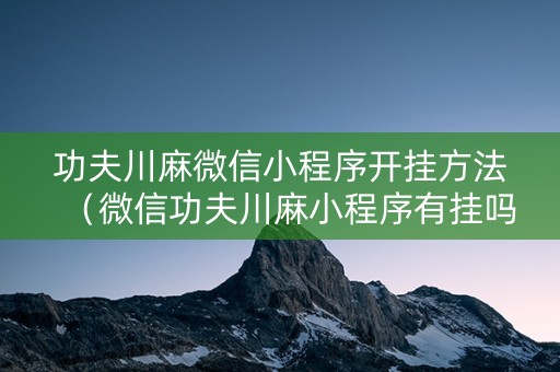 功夫川麻微信小程序开挂方法（微信功夫川麻小程序有挂吗）