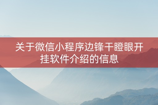 关于微信小程序边锋干瞪眼开挂软件介绍的信息