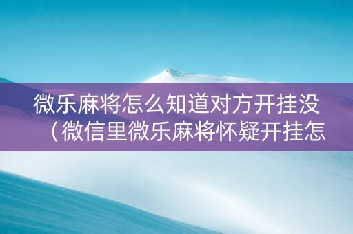 微乐麻将怎么知道对方开挂没（微信里微乐麻将怀疑开挂怎么查）