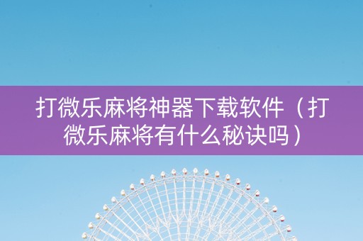 打微乐麻将神器下载软件（打微乐麻将有什么秘诀吗）