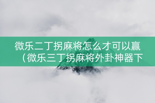 微乐二丁拐麻将怎么才可以赢（微乐三丁拐麻将外卦神器下载安装）