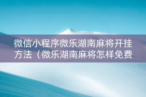 微信小程序微乐湖南麻将开挂方法（微乐湖南麻将怎样免费开挂）