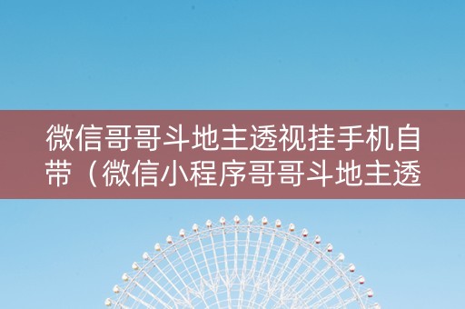 微信哥哥斗地主透视挂手机自带（微信小程序哥哥斗地主透视挂）