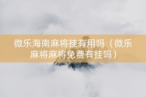 微乐海南麻将挂有用吗（微乐麻将麻将免费有挂吗）