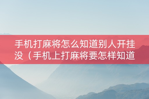 手机打麻将怎么知道别人开挂没（手机上打麻将要怎样知道对方是开挂的）