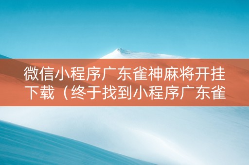 微信小程序广东雀神麻将开挂下载（终于找到小程序广东雀神麻将挂）