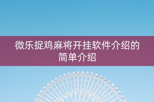 微乐捉鸡麻将开挂软件介绍的简单介绍