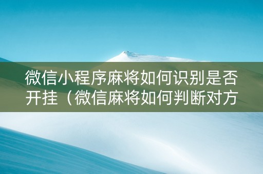 微信小程序麻将如何识别是否开挂（微信麻将如何判断对方是否开挂）